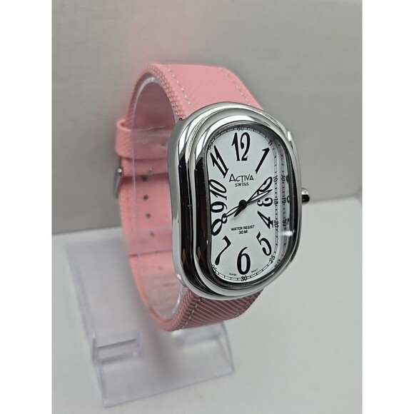 Activa Swiss Quartz Watch Oval 37mm Pink Strap 30M WR New Battery Womens Classic - Picture 3 of 10
